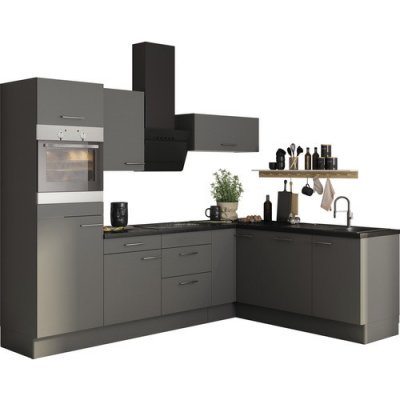 Optifit Mats825 Rohová kuchyňská linka 270 cm barva čela čedičová šedá matná barva korpusu šedá – Sleviste.cz