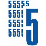 Čísla samolepicí 5 modrá samolepící vinylová fólie 50 mm písmo - aršík 8 ks – Zboží Dáma