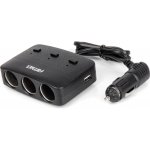 Rozdělovač zásuvky zapalovače s nabíječkou 2x USB-A ON/OFF LED 12V 24V 100W 70cm AMIO-04363