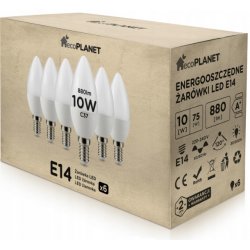 EcoPlanet 6x LED žárovka E14 10W svíčka 880Lm teplá bílá