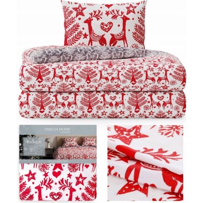 AmeliaHome flanel povlečení Rudolph červené 155x220 80x80 – Zboží Mobilmania