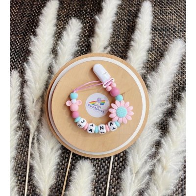 Puntja.cz klip na dudlík heřmánek se jménem světlá růžová růžová tyrkysová bílá – Zboží Dáma Puntja.cz klip na dudlík heřmánek se jménem světlá růžová růžová tyrkysová bílá – Zboží Dáma