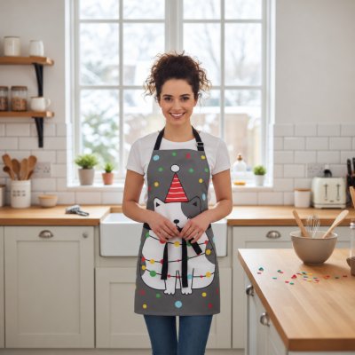 BBK Vánoční kuchyňská zástěra HAPPY FRIENDS šedá 60x75 cm 100% bavlna – Hledejceny.cz