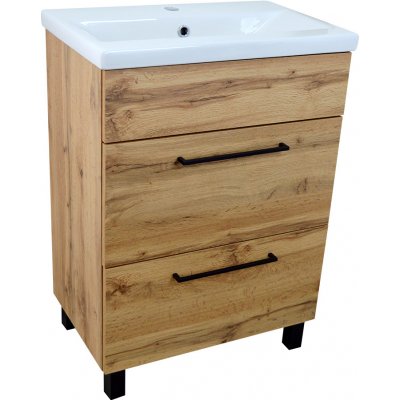 BPS-koupelny Koupelnová skříňka s keramickým umyvadlem Solero OW 60, dub wotan – Zboží Dáma