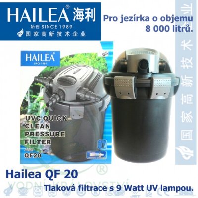 Hailea Tlaková filtrace QF20, včetně 9 Watt UV, pro jezírka do 10000 litrů, obsah 20 l, max. průtok 4000 litrů/hod. – Sleviste.cz