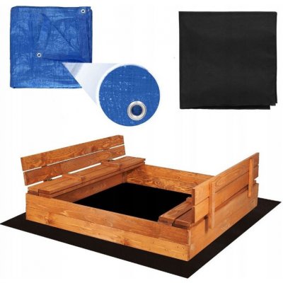Tomido Dětské dřevěné pískoviště s lavičkami 120x120cm – Zboží Mobilmania