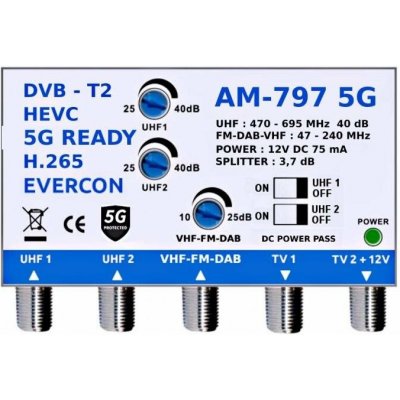 EVERCON anténní zesilovač AM-797 5G bez napájecího zdroje – Sleviste.cz