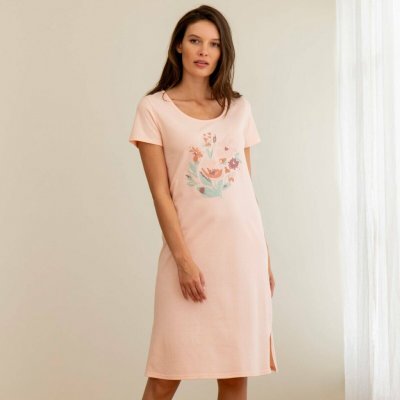 krátká noční košile s krátkými rukávy a potiskem květin světle růžová – Zboží Mobilmania