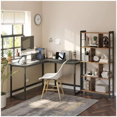 VASAGLE rohový s policí černý 140 x 76 x 130 cm – Sleviste.cz