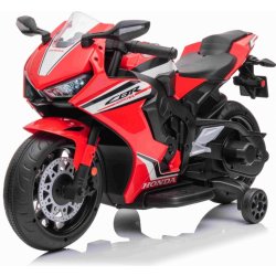 Beneo Elektrická Motorka HONDA CBR 1000RR Licencovaná 12V baterie Plastová kola 30W motor LED světla pevný rám pomocná kolečka červená