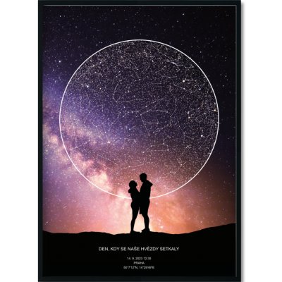 Jen tak z lásky Hvězdná mapa Vašeho životního okamžiku Rozměr plakátu: 30 × 40 cm (tištěný plakát), Barva pozadí: Vesmírná, Volba rámu: Černý dřevěný rám – Zboží Dáma