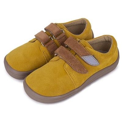 Beda dětské barefootové kožené tenisky na suchý zip žlutá
