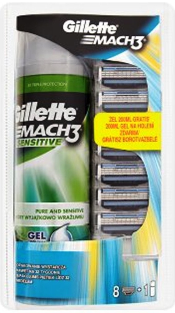 Gillette Mach 3 náhradní hlavice 8 kusů + Gillette Mach 3 Sensitive gel na  holení 200 ml dárková sada od 465 Kč - Heureka.cz
