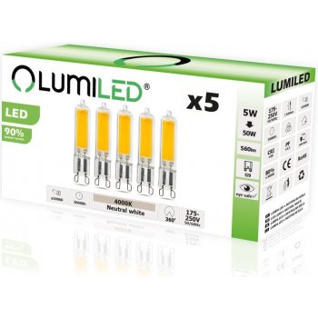 Lumiled 5x LED žárovka COB G9 CAPSULE 5W = 50W 560lm 4000K Neutrálni bílá 360°