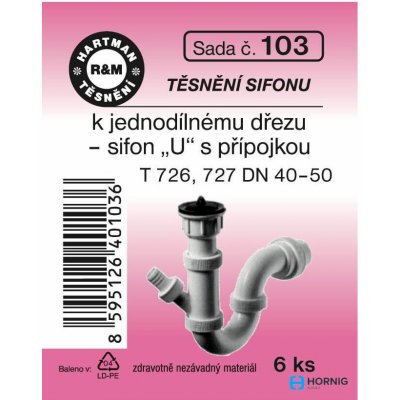 HARTMAN těsnění sifonu k jednodílnému dřezu, sifon "U" s přípojkou, sada č. 103 – Zboží Dáma