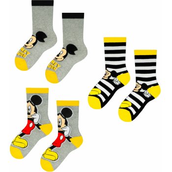 Frogies Mickey Detské ponožky 3ks černá bílá šedá žlutá
