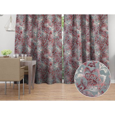 Biante Sametový závěs Tamara TMR-054 Abstraktní vínové květy na šedozeleném 145x260 cm – Hledejceny.cz