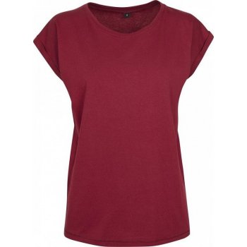 Build Your Brand Prodloužené splývavé tričko s ohrnutými rukávy červená vínová
