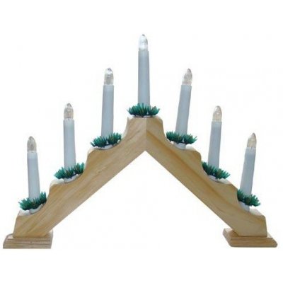 svícen vánoční el. 7 svíček,teplá BÍ,jehlan,dřev.přírodní,do zásuv – Zboží Dáma