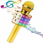 R2INVEST WS 858L PODSVÍCENÝ BEZDRÁTOVÝ MIKROFON KARAOKE zlatá – Zboží Dáma