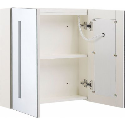 Beliani Zrcadlová skříňka do koupelny bílá překližková deska 2 dveře 60 x 60 cm s LED světelnými přihrádkami zapuštěná stěna moderní koupelnový nábytek – Zbozi.Blesk.cz