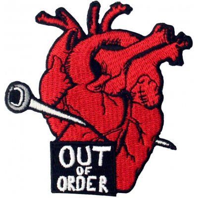 Nažehlovací nášivka Nefunkční srdce OUT OF ORDER 7,6 x 8 cm – Hledejceny.cz