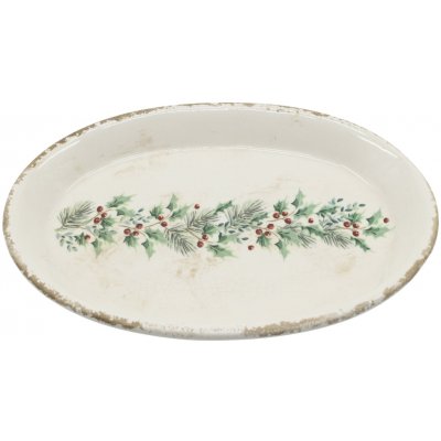 Béžový keramický podnos s cesmínou Holly Christmas Antique – 25*18*2,5 cm - Chic Antique – Hledejceny.cz