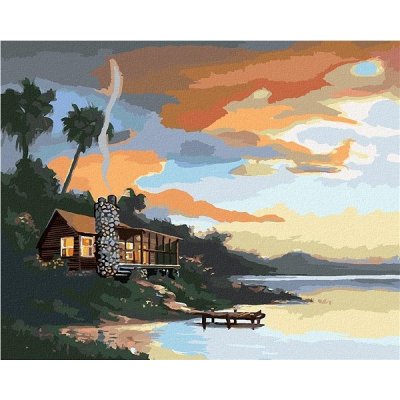 ZUTY Malování podle čísel CHATA PŘI SOUMRAKU D RUSTY RUST Rozměr 40 x 50 cm Rámování bez rámu a bez vypnutí plátna – Zbozi.Blesk.cz