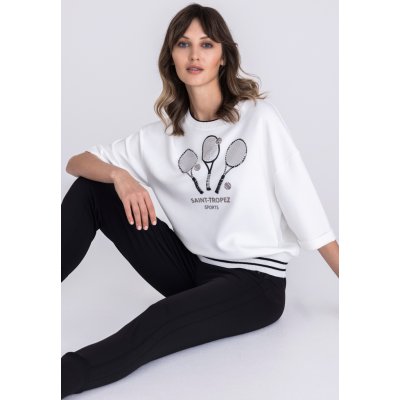 Tuzzi COLLEGE dámská mikina bílá s potiskem kamínky a 3/4 rukáv – Zboží Mobilmania