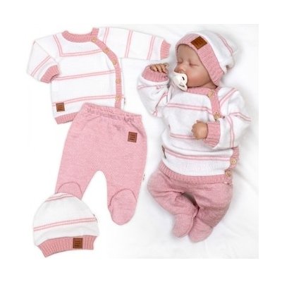 Pletená sada pro miminko s jemným proužkem 3D, lux růžová, bílá – Zboží Dáma