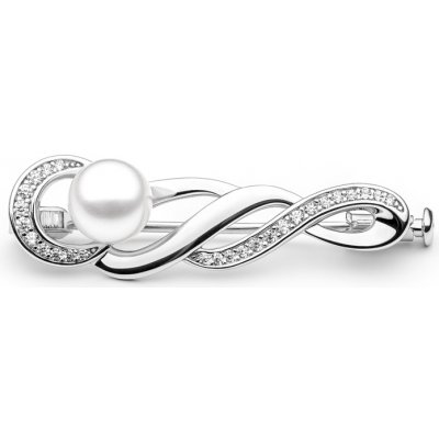 Gaura Pearls stříbrná brož s řiční perlou a zirkony Jess stříbro SK21242BR bílá
