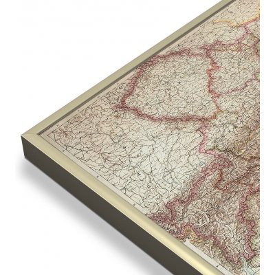 ZES Rakousko - Uhersko 1890 - nástěnná mapa 86 x 67 cm Varianta: mapa v hliníkovém rámu, Provedení: zlatý matný rám – Zboží Mobilmania
