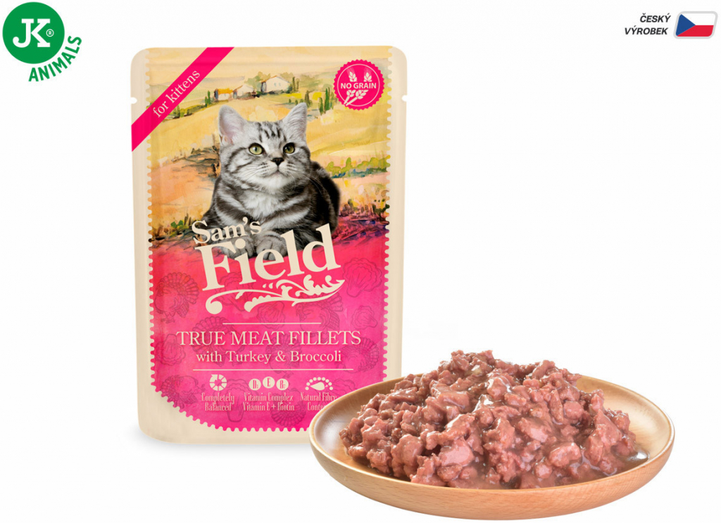 Sam\'s Field True Meat Fillets with Turkey & Broccoli for Kittens pro koťata 85 g