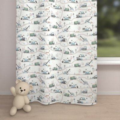 Biante Dětský bavlněný závěs Sandra SA-687 Modro-zelená auta a bagry na bílém 150x190 cm – Hledejceny.cz