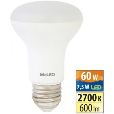 McLED LED žárovka E27 R63 7W 60W teplá bílá 2700K , reflektor 120° – Zboží Mobilmania