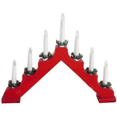 svícen vánoční el. 7 svíček,teplá bilý,jehlan,dřev.červený,do zásuvky