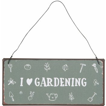 IB LAURSEN Plechová cedule I Love Gardening, zelená barva, kov