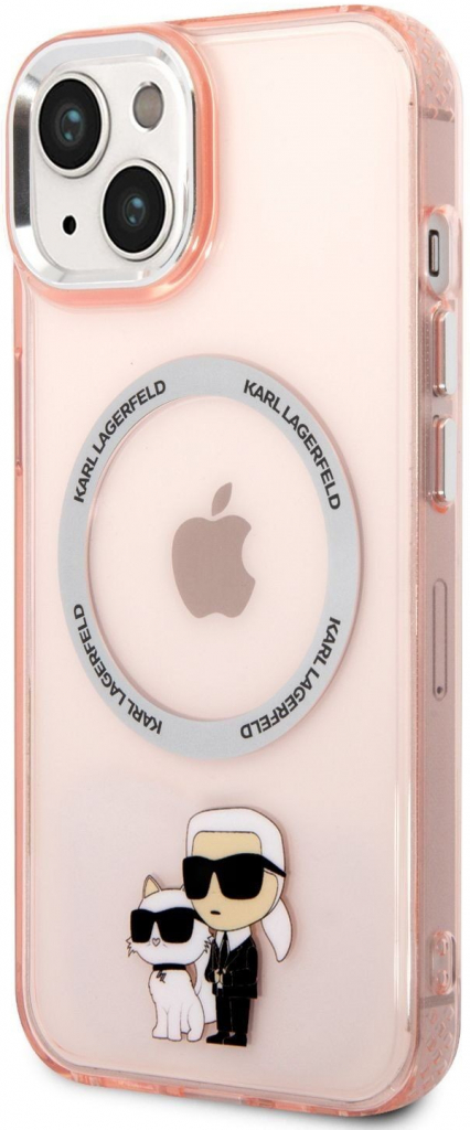 Pouzdro Karl Lagerfeld MagSafe Kompatibilní Translucent Karl and Choupette iPhone 14 Plus růžové