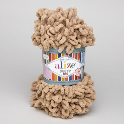 Příze s oky Alize PUFFY FINE pro ruční pletení bez jehlic, 415 béžová, efektní, 100g/14m – Zboží Mobilmania