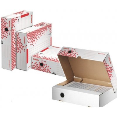 LEITZ Esselte Speedbox rychle-složitelný archivační kontejner s víkem M, bílá-červená – Zboží Mobilmania