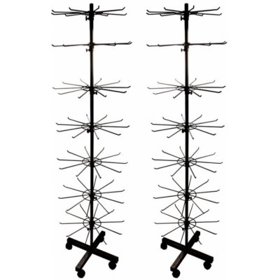 BAYLI sada 2 kusů - Otočný stojan výška 155 cm | 7patrový pojízdný stojan | Otočný stojan se 70x kovovými háčky | Prodejní pult | Prodejní stojan na drobné zboží černý – Zboží Dáma
