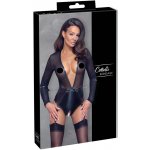 Cottelli Collection Síťované podvazkové body s hlubokým výstřihem a otevřeným klínem – Zboží Dáma