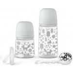 Suavinex sada lahev 270ml + 150ml + šidítko celosilikon klip Fox šedá – Hledejceny.cz