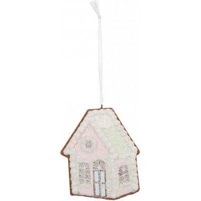 Závěsná dekorace růžová perníková chaloupka Frosted Ginger - 9*1*10 cm - Clayre & Eef – Hledejceny.cz