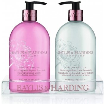 Baylis & Harding Růžová magnólie a Hruškový květ tekuté mýdlo 500 ml + mléko na ruce 500 ml dárková sada