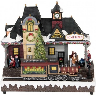 Clayre & Eef Hrací vánoční domek s LED světýlky a vláčkem Hometown - 32*16*30 cm / 3xAA - Clayre & Eef – Hledejceny.cz