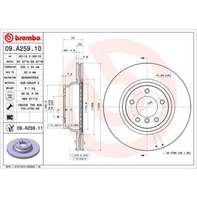 BREMBO Brzdový kotouč 09.A259.11 – Hledejceny.cz