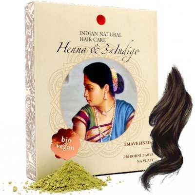 INDIAN NATURAL HAIR CARE - HENNA & 3xINDIGO 200g - tmavě hnědá barva na vlasy – Hledejceny.cz
