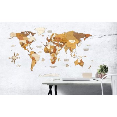 68Travel Nástěnná dřevěná 3D mapa světa Velikost: ​L150 - 150 x 85 cm​ – Zboží Dáma