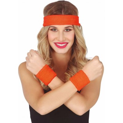 Retro sada potítek s čelenkou neon oranžové 80.léta disco 3 ks GUI18 – Zboží Mobilmania